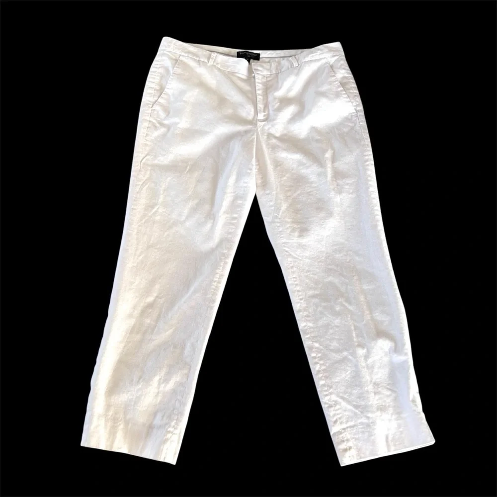 Banana Republic Women’s Avery Linen White Tapered Ankle Pants Size 12 EUC